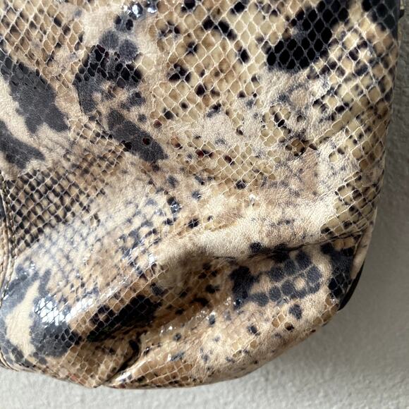 B Makowsky Leather Faux Snakeskin Crossbody Bag - Beige, Black - Picture 14 of 16